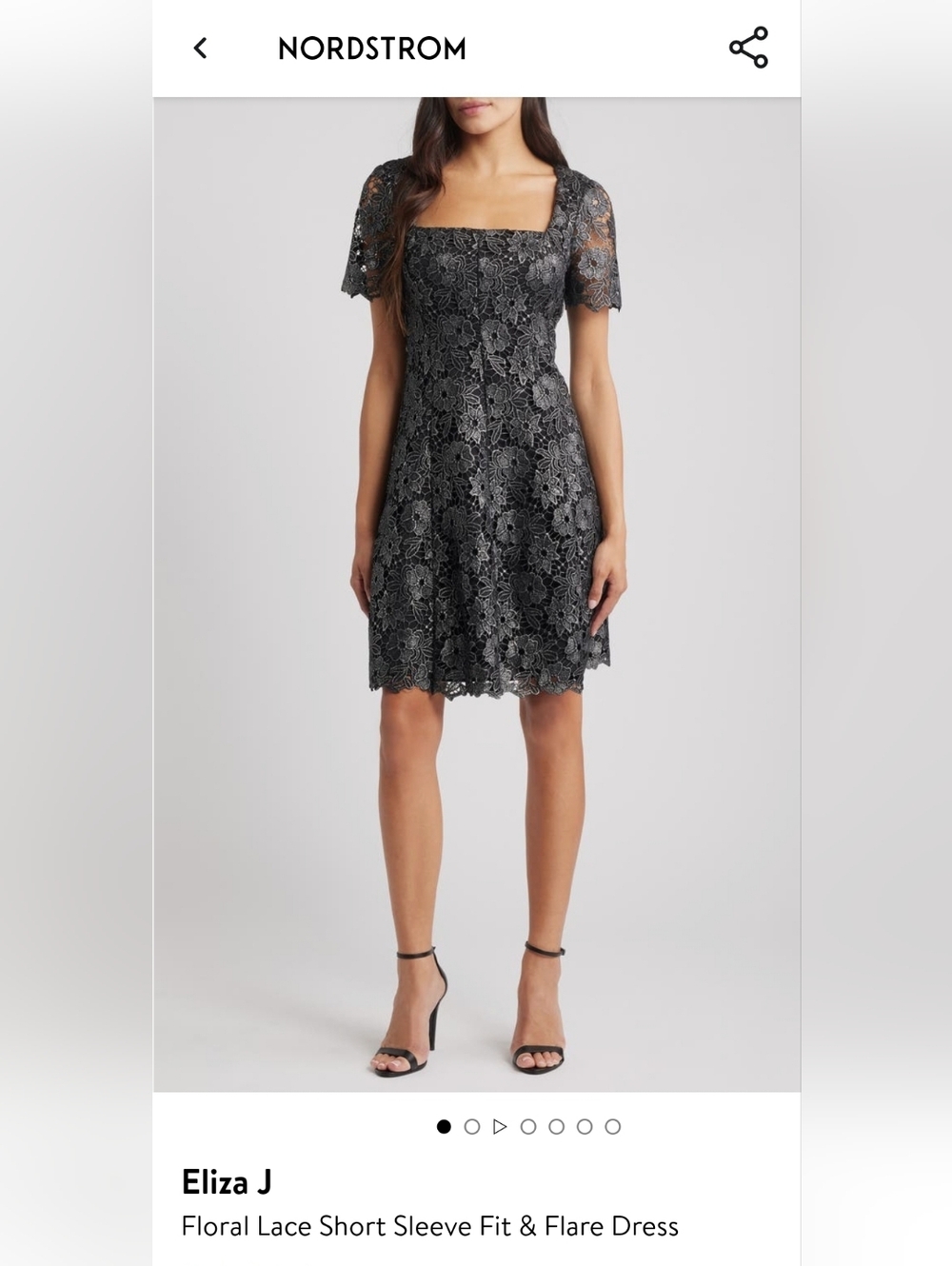 Square Neck Floral Lace Cocktail Dress in Black and Gray
